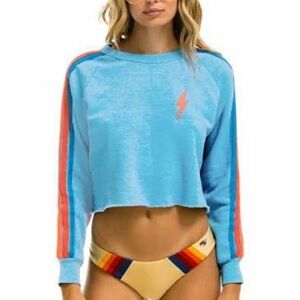 Aviator Nation Blue Crop Top with Red Lightning Bolt